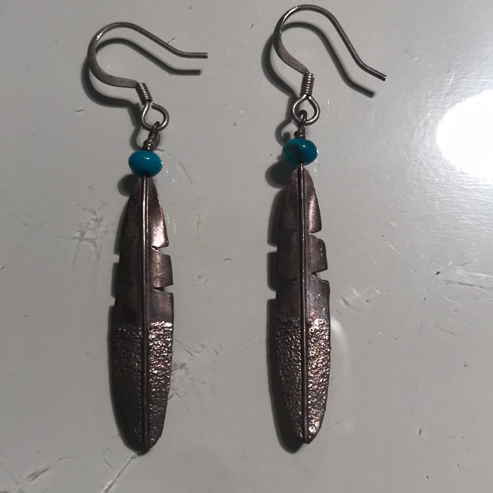 Handmade Sterling silver feather earrings
